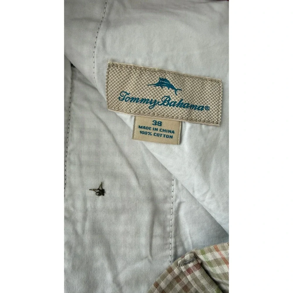 Tommy Bahama Mens Plaid Golf Shorts Size 38 Cotton Tan Green Red Casual
